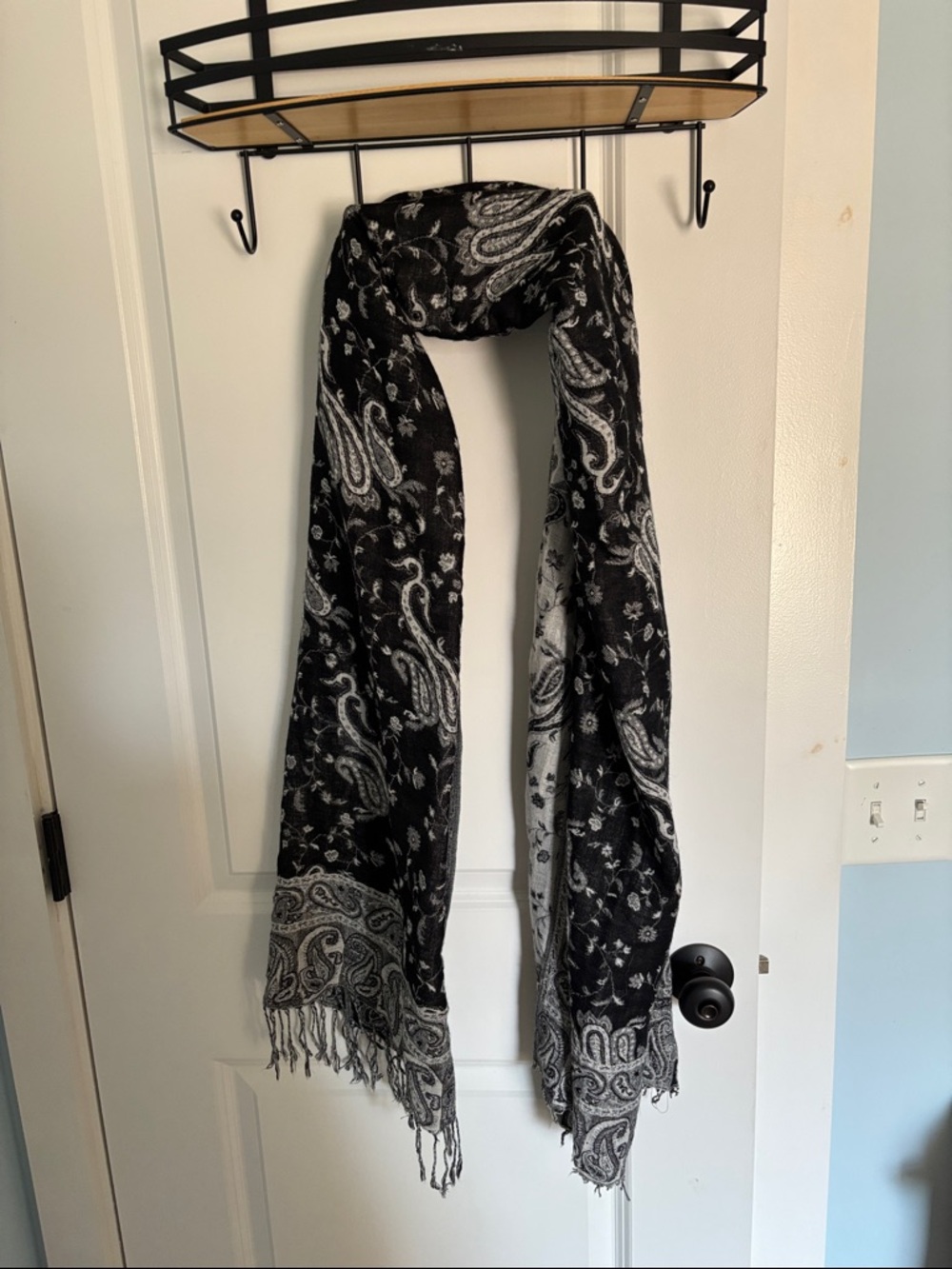 Black & White Paisley Fringe Scarf